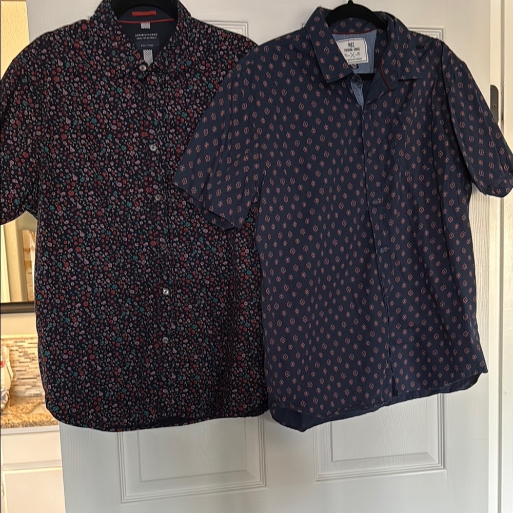 MBX and Denim & Flower Blue and Red Casual Button Down Shirts Set of Two